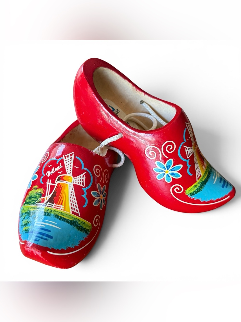 Authentic Dutch Clogs Made In Holland With Hand-painted Windmill Scene Red